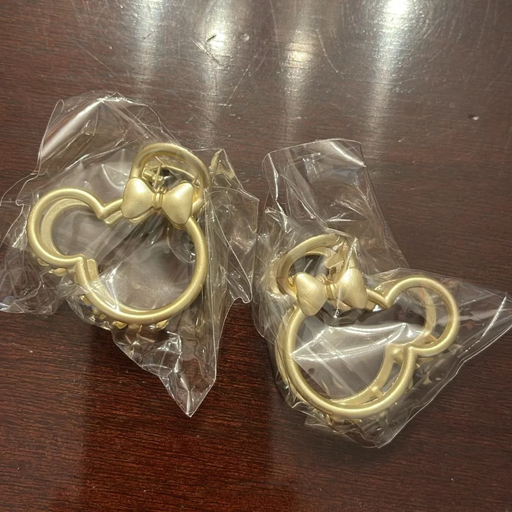 Gold Mickey Minnie Mouse hair clips set of two new gold toned